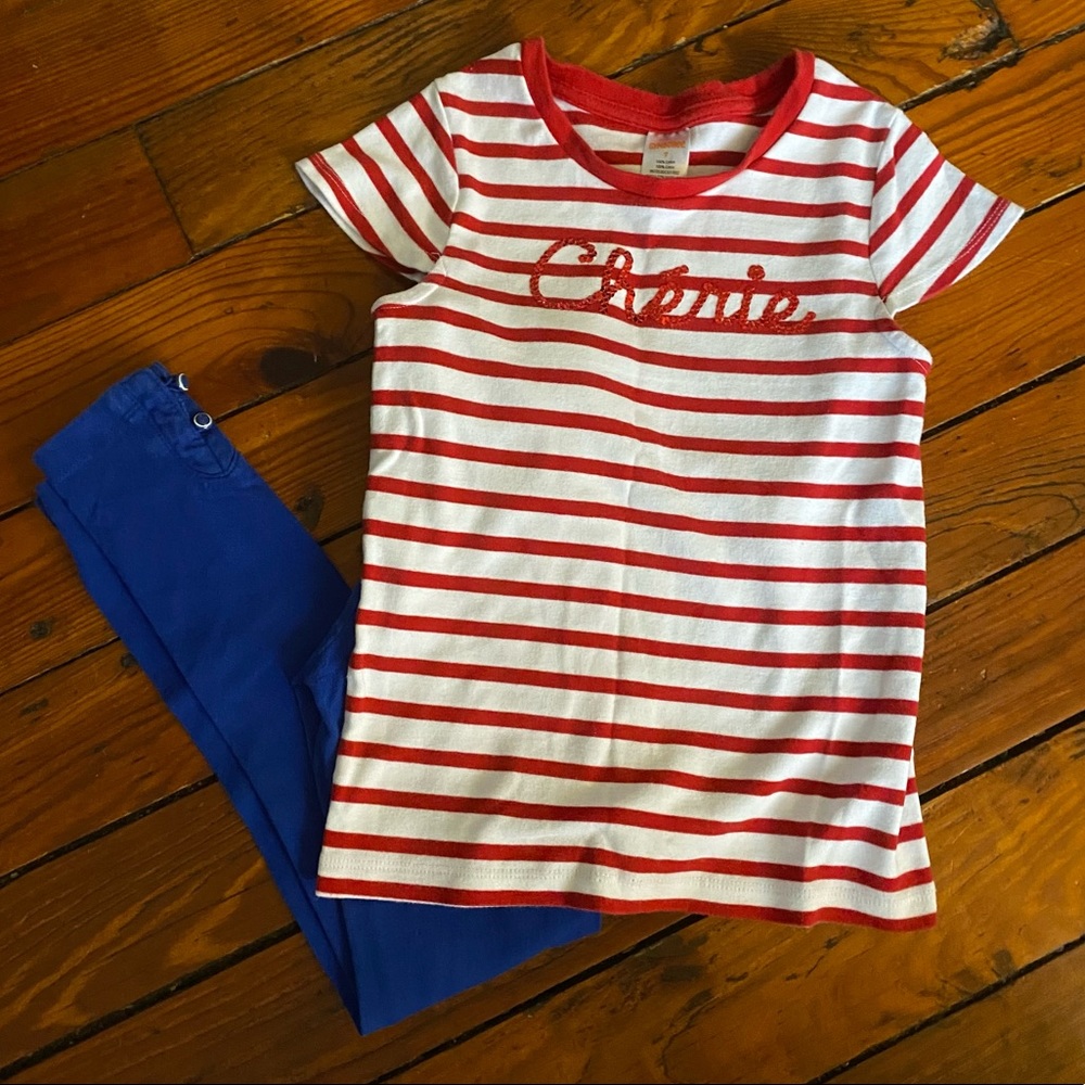 Gymboree Outfit Red White & Blue Size 7 Striped Shirt Blue Leggings